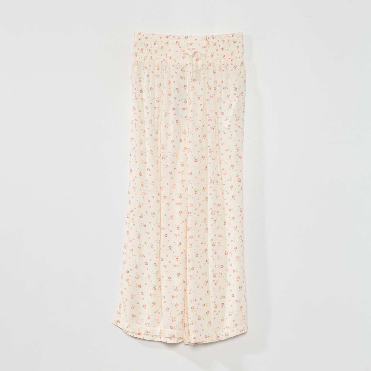 Wide-leg floral waffled fabric trousers BEIGE