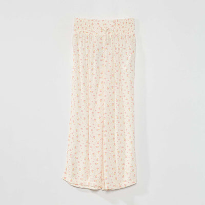 Wide-leg floral waffled fabric trousers BEIGE