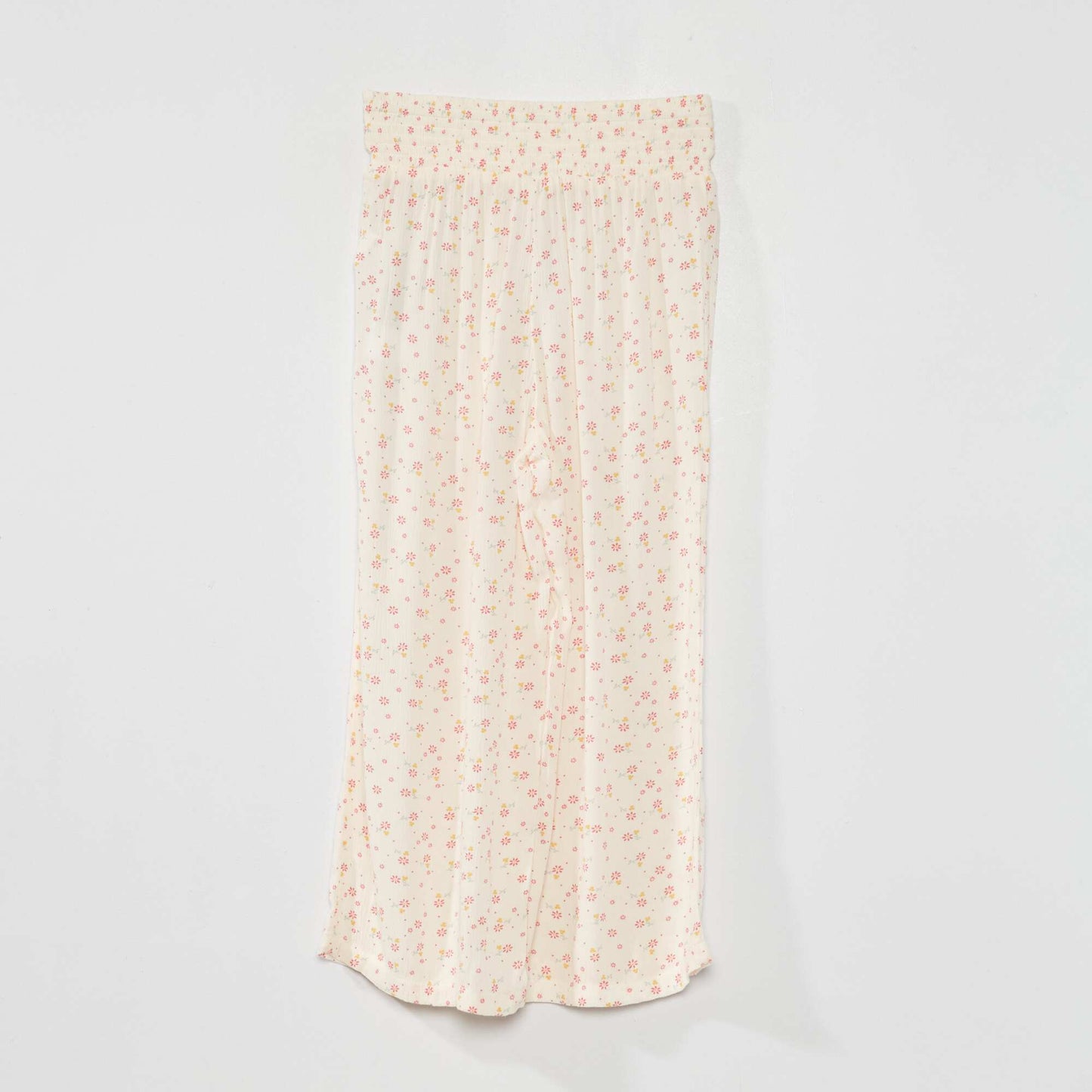 Wide-leg floral waffled fabric trousers BEIGE