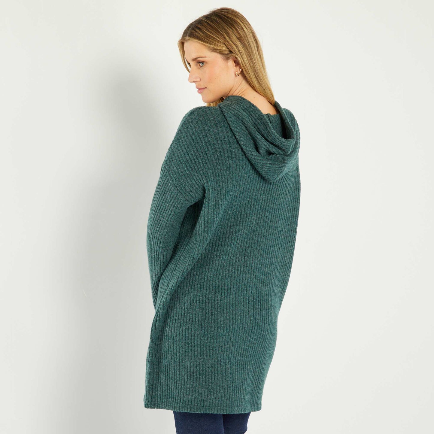 Ribbed sweater dress with hood GREEN