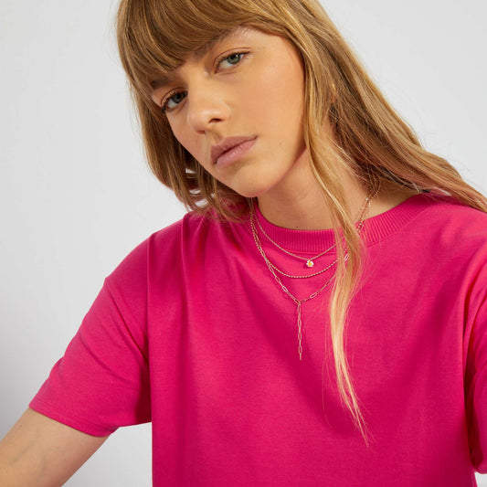 Long T-shirt with round neck PINK