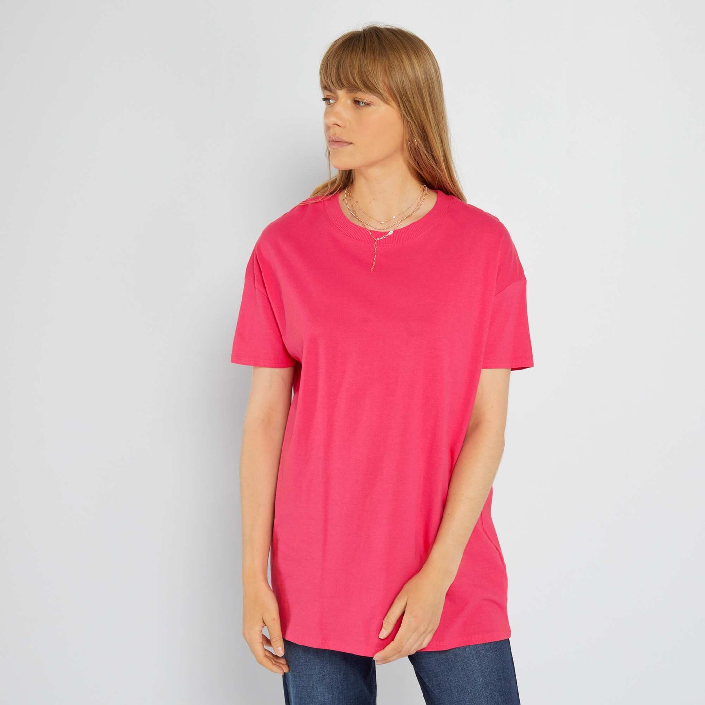 Long T-shirt with round neck PINK