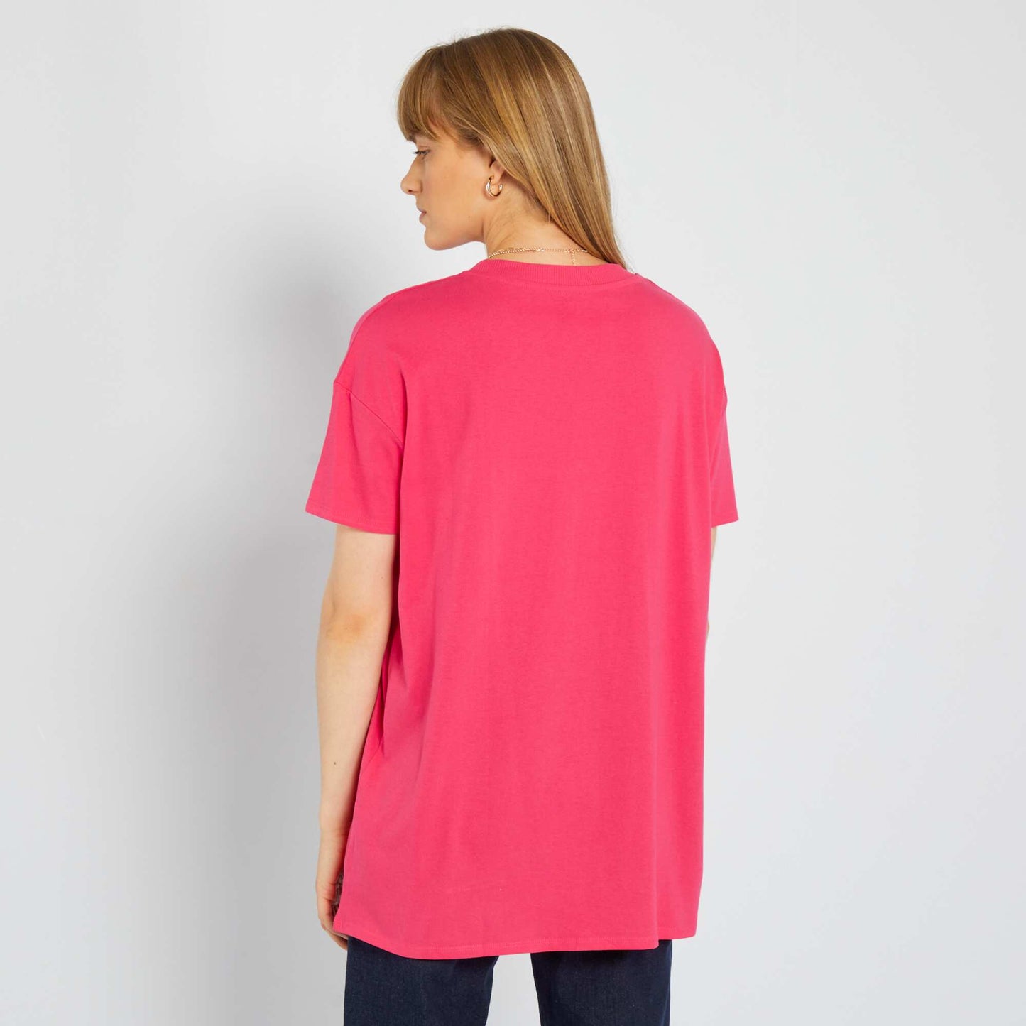 Long T-shirt with round neck PINK