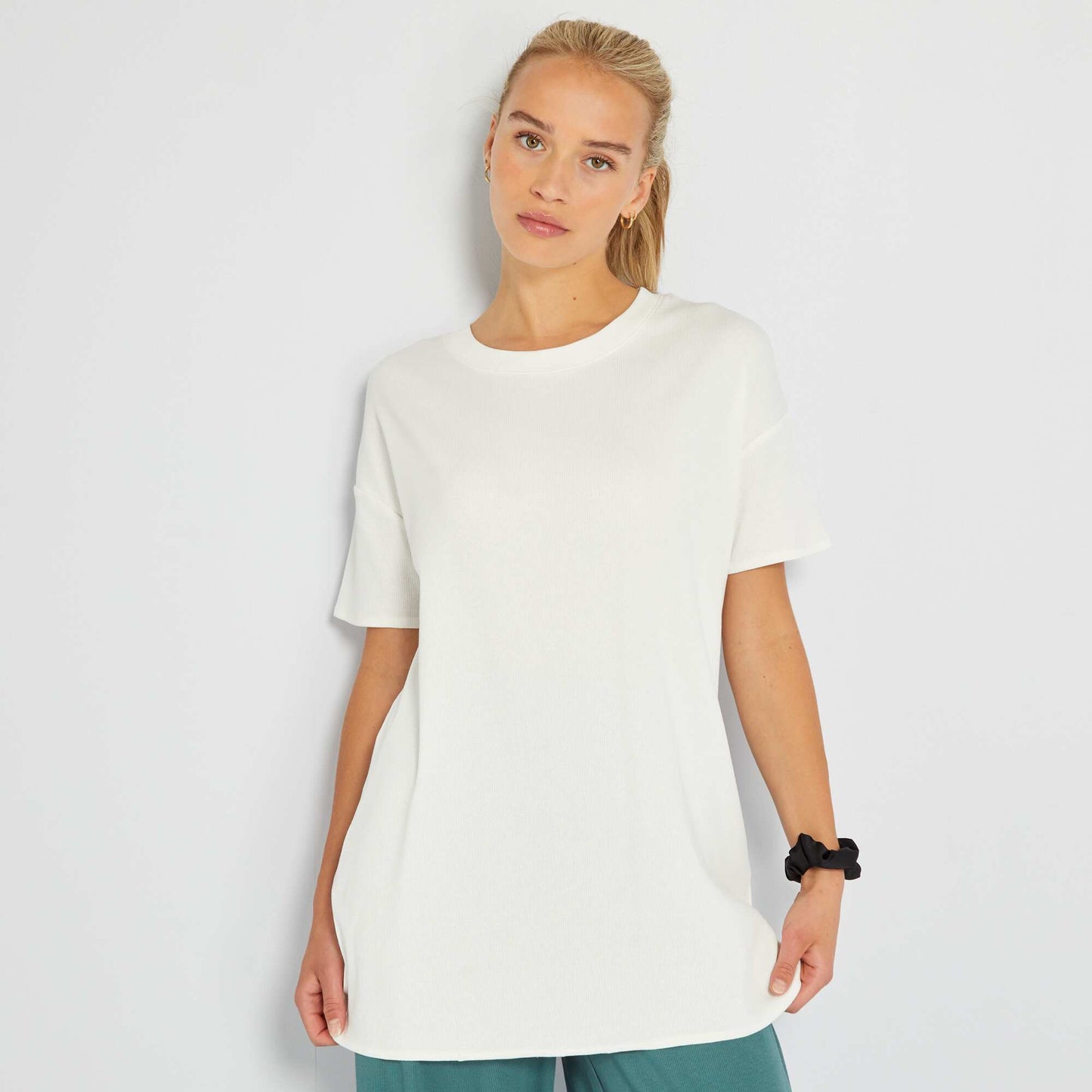 Long ribbed T-shirt WHITE