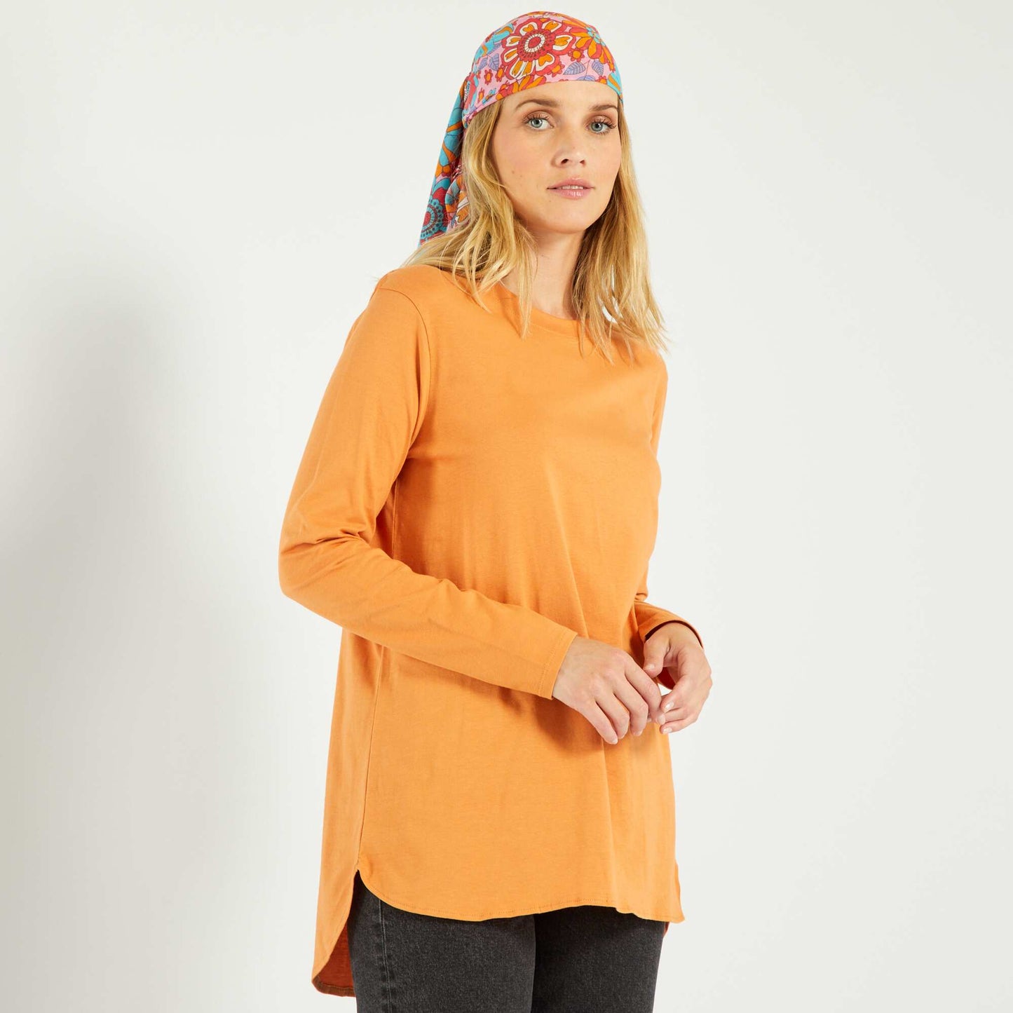 Longline plain jersey T-shirt ORANGE