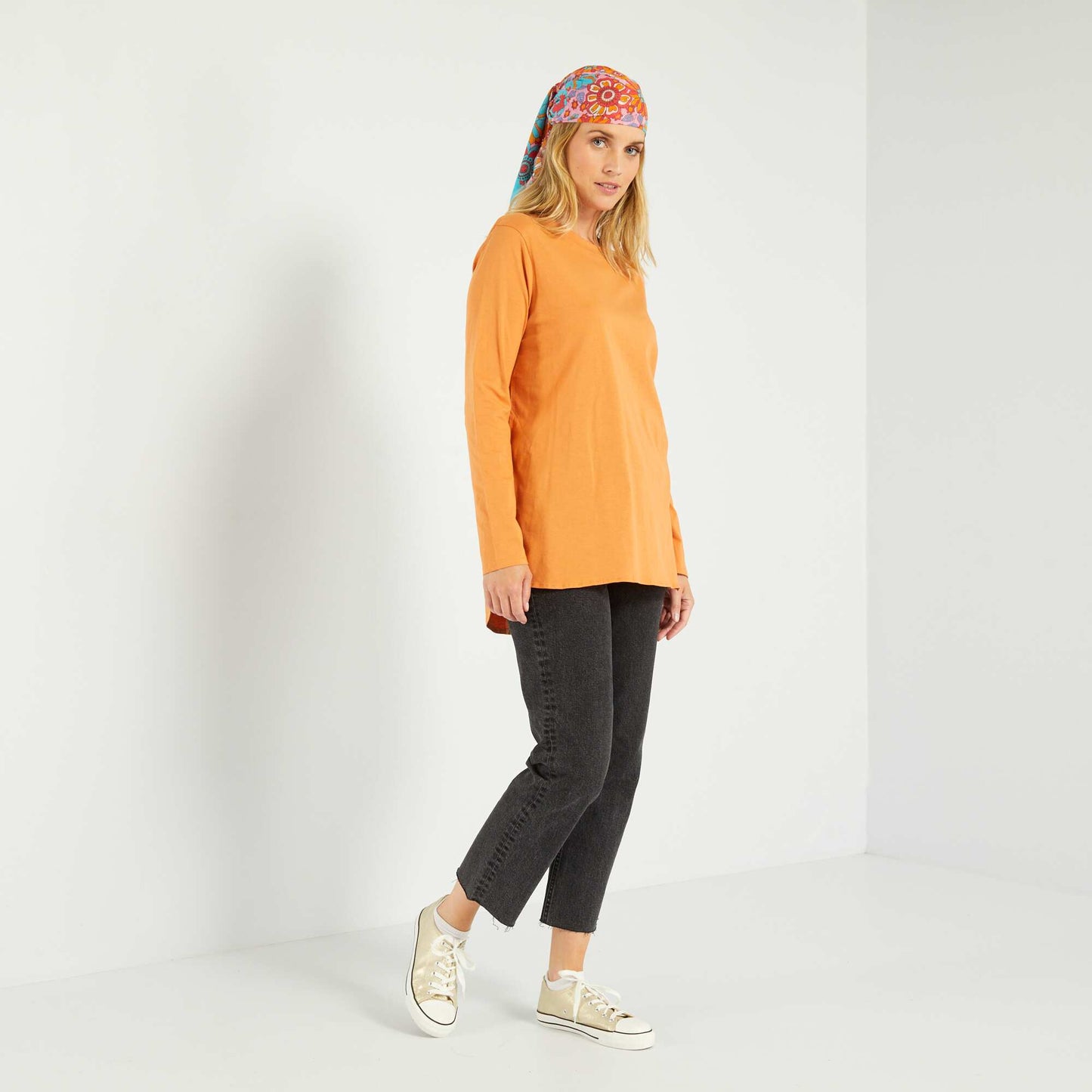 Longline plain jersey T-shirt ORANGE