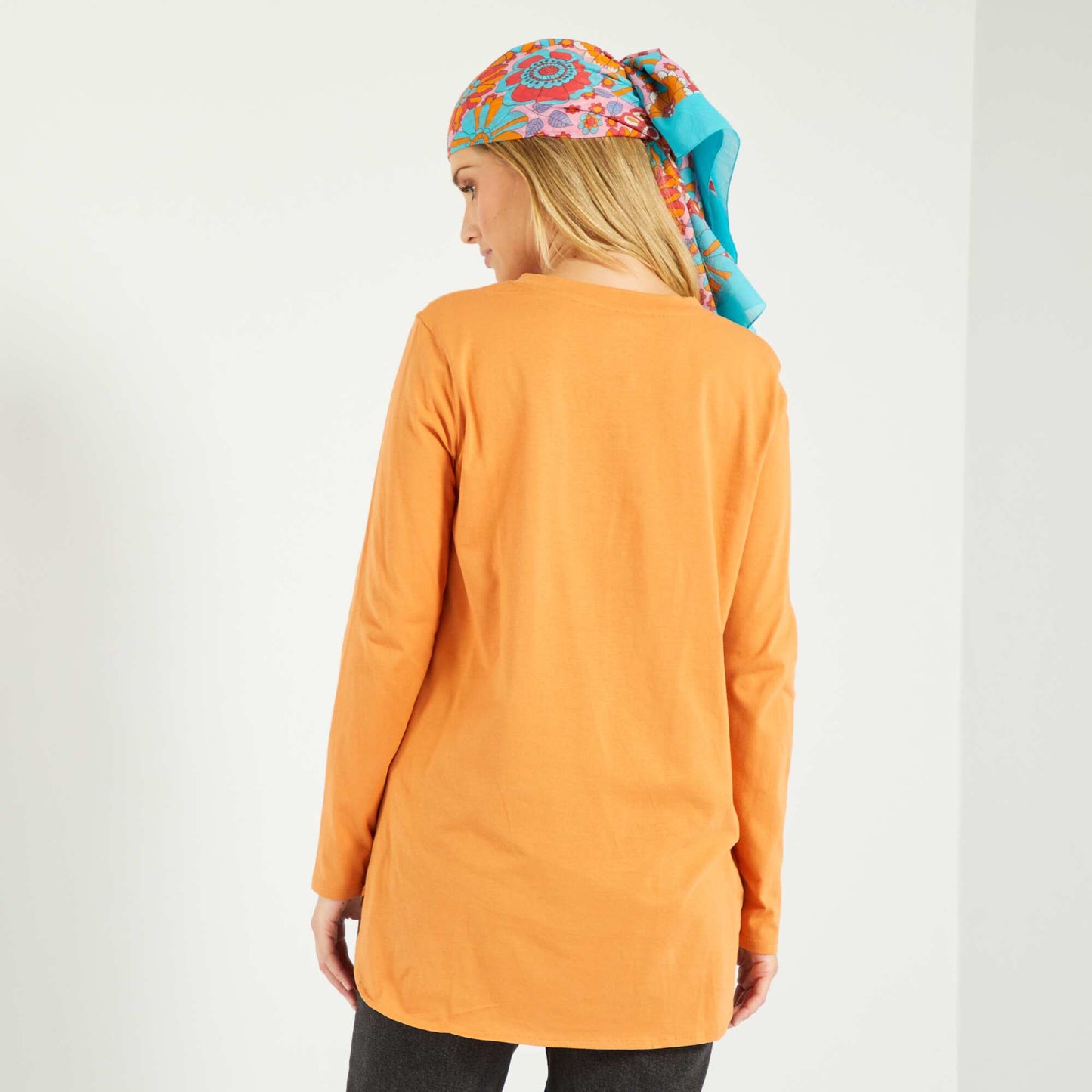 Longline plain jersey T-shirt ORANGE