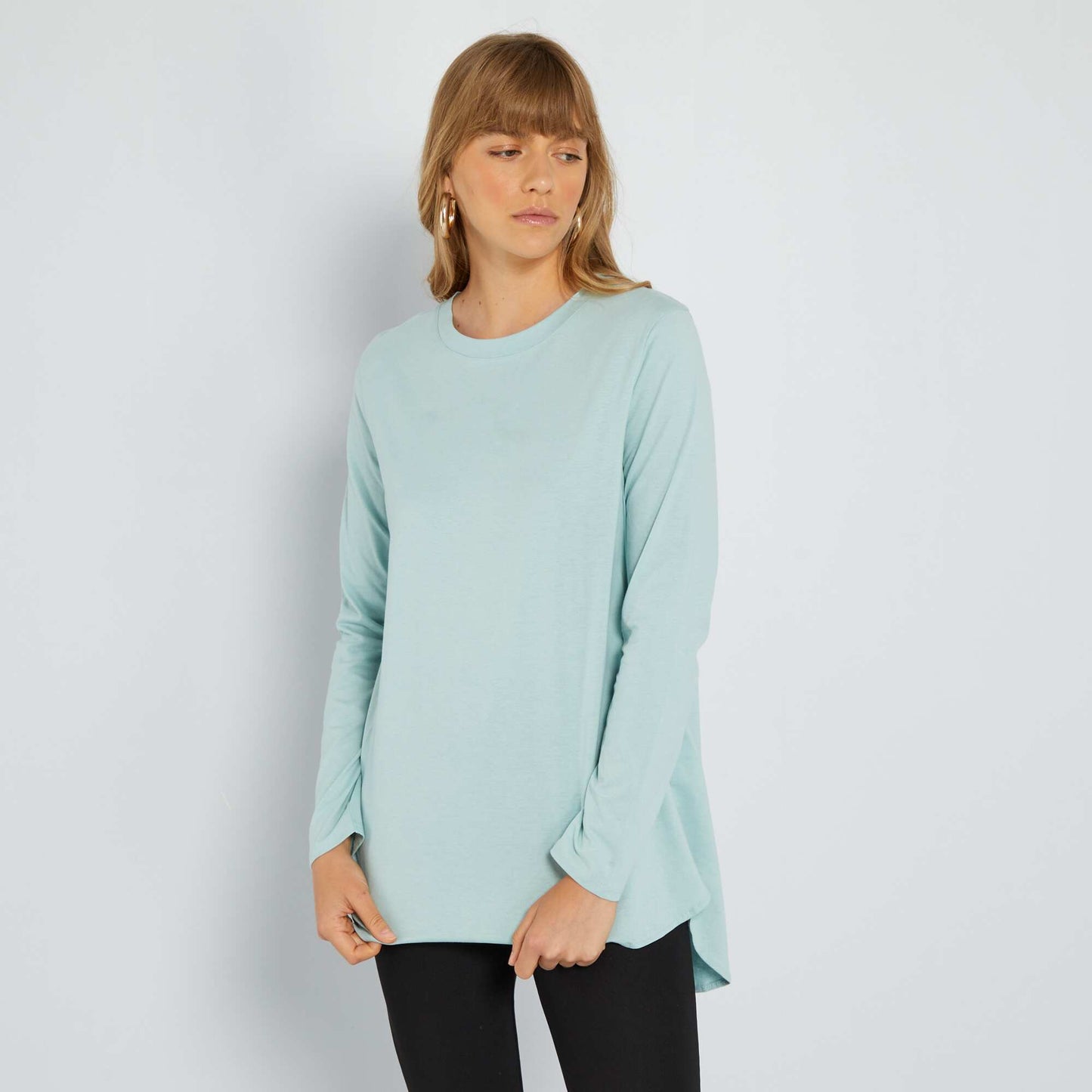 Longline plain jersey T-shirt BLUE