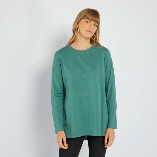 Longline plain jersey T-shirt GREEN