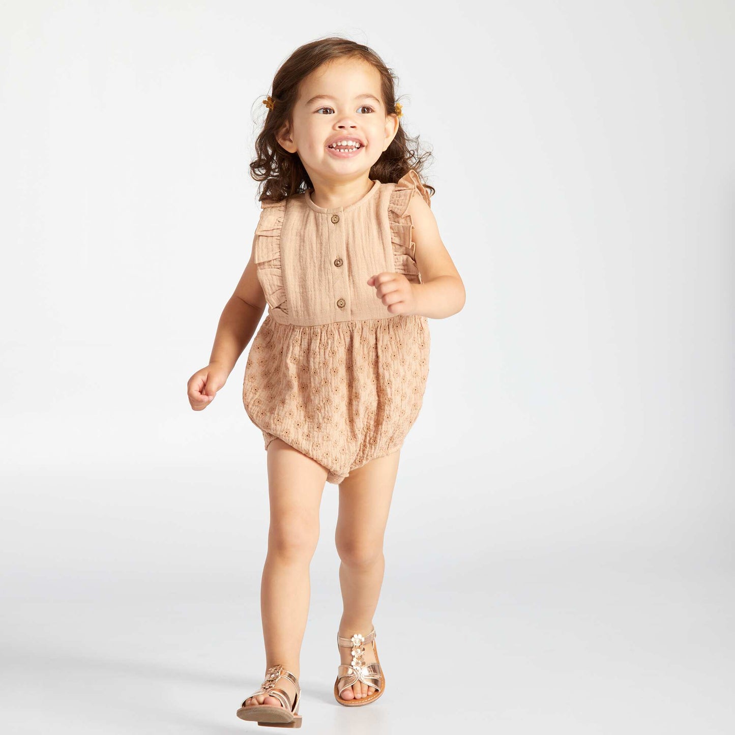 Short cotton gauze romper BEIGE