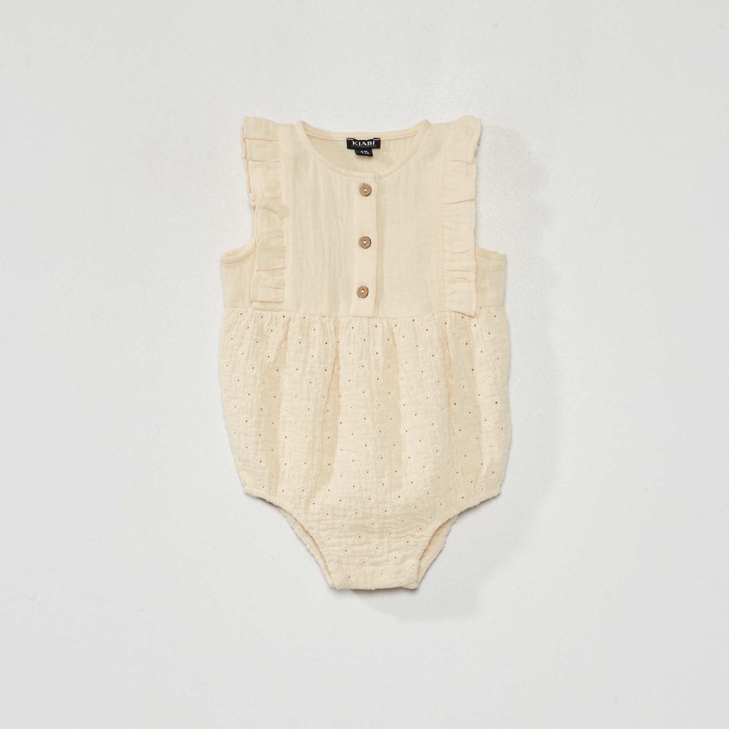 Short cotton gauze romper off-white