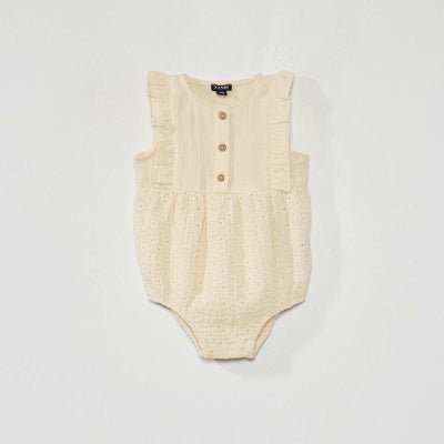 Short cotton gauze romper off-white