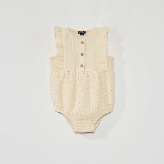 Short cotton gauze romper off-white