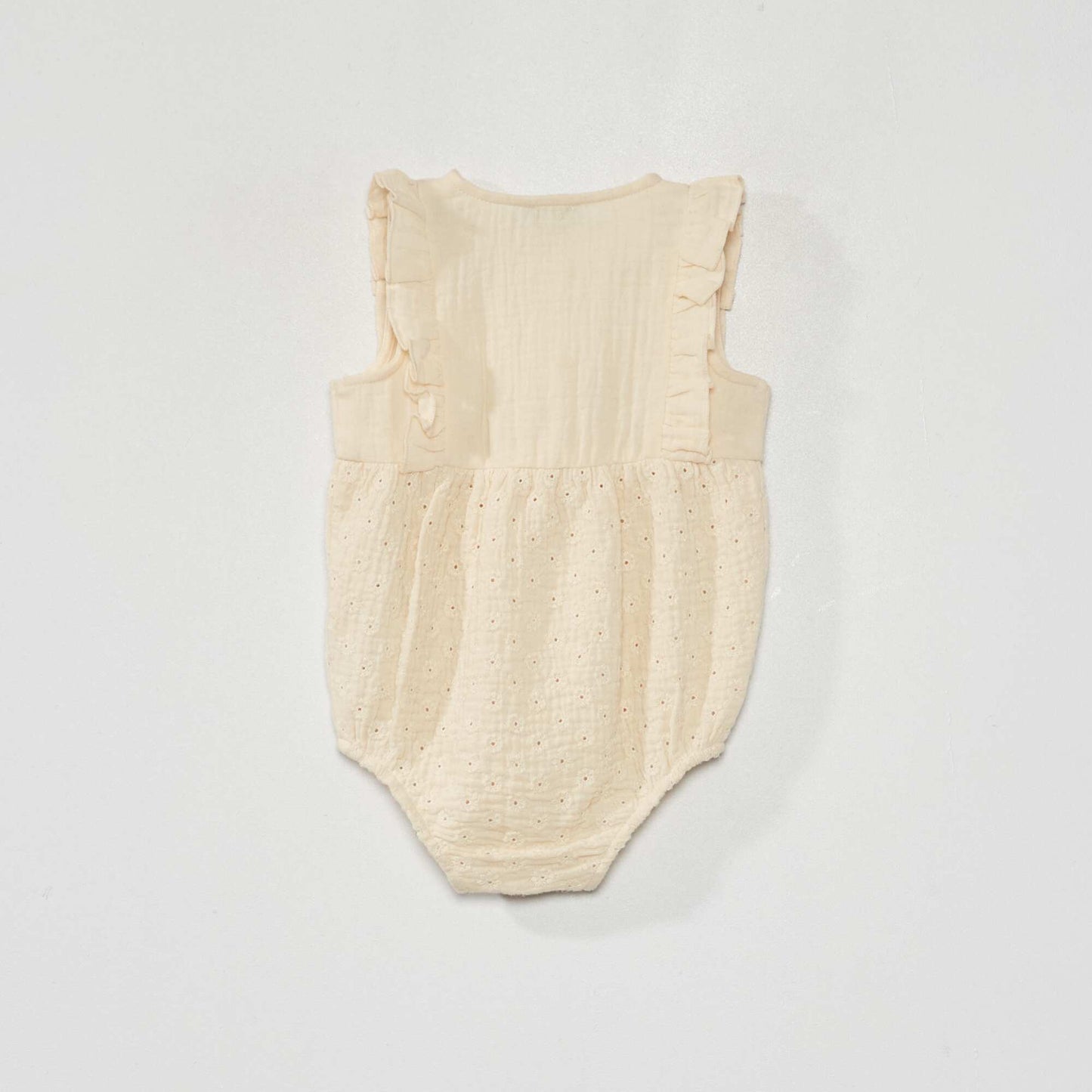 Short cotton gauze romper off-white