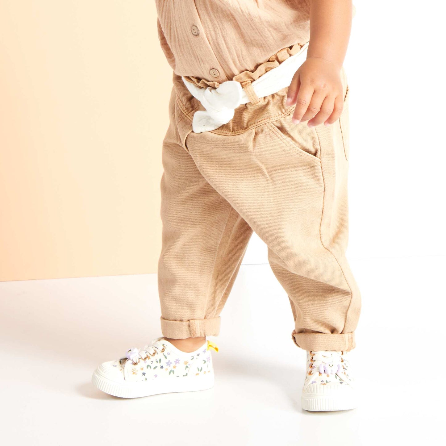 Denim paperbag trousers BEIGE