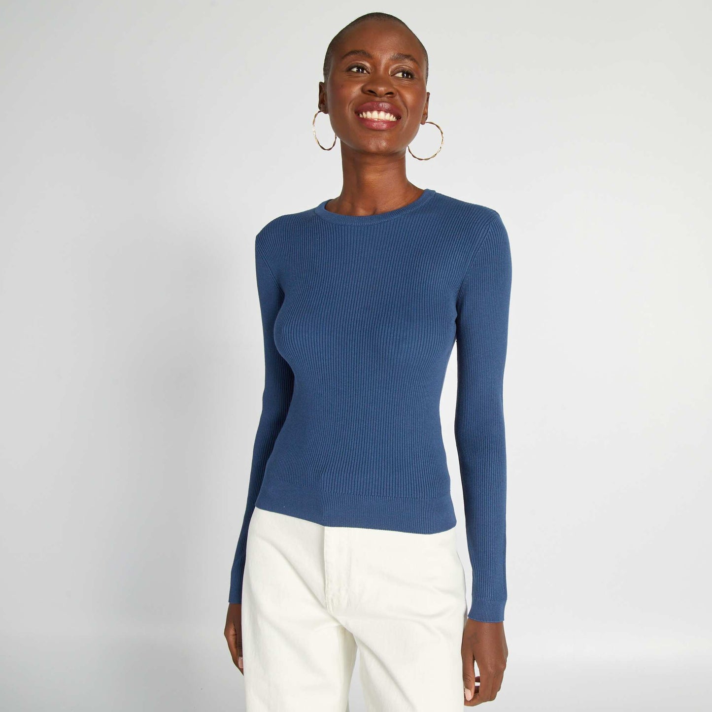 Ribbed knit jumper dark blue