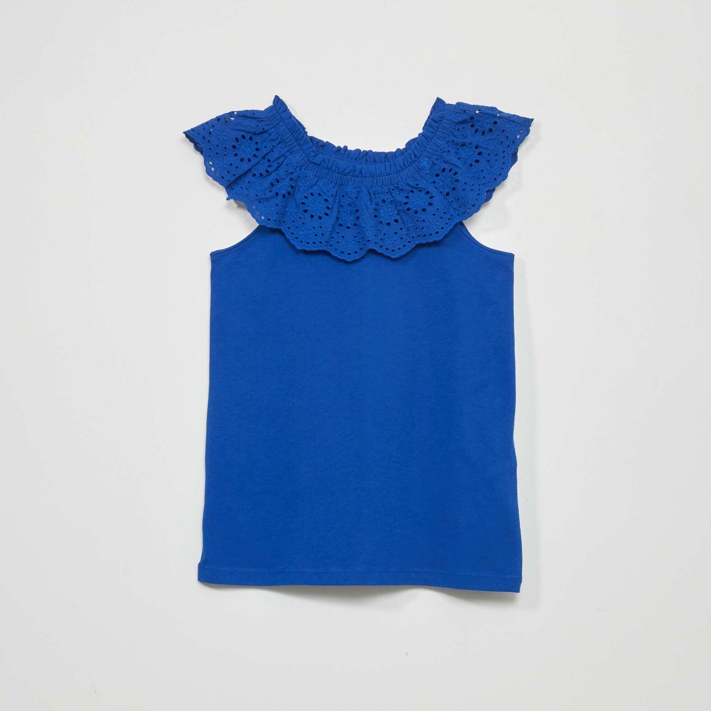 Vest top with broderie anglaise blue