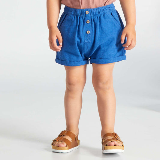 Plain cotton and linen shorts DELFT BLUE