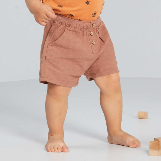 Plain cotton and linen shorts MARON BURL