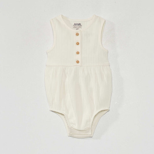 Ribbed knit short romper White