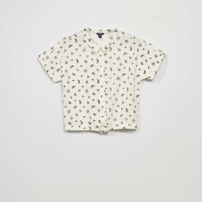 Waffle-knit blouse WHITE