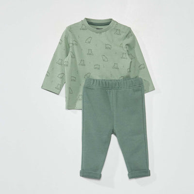 Printed T-shirt and French terry trousers set GREEN