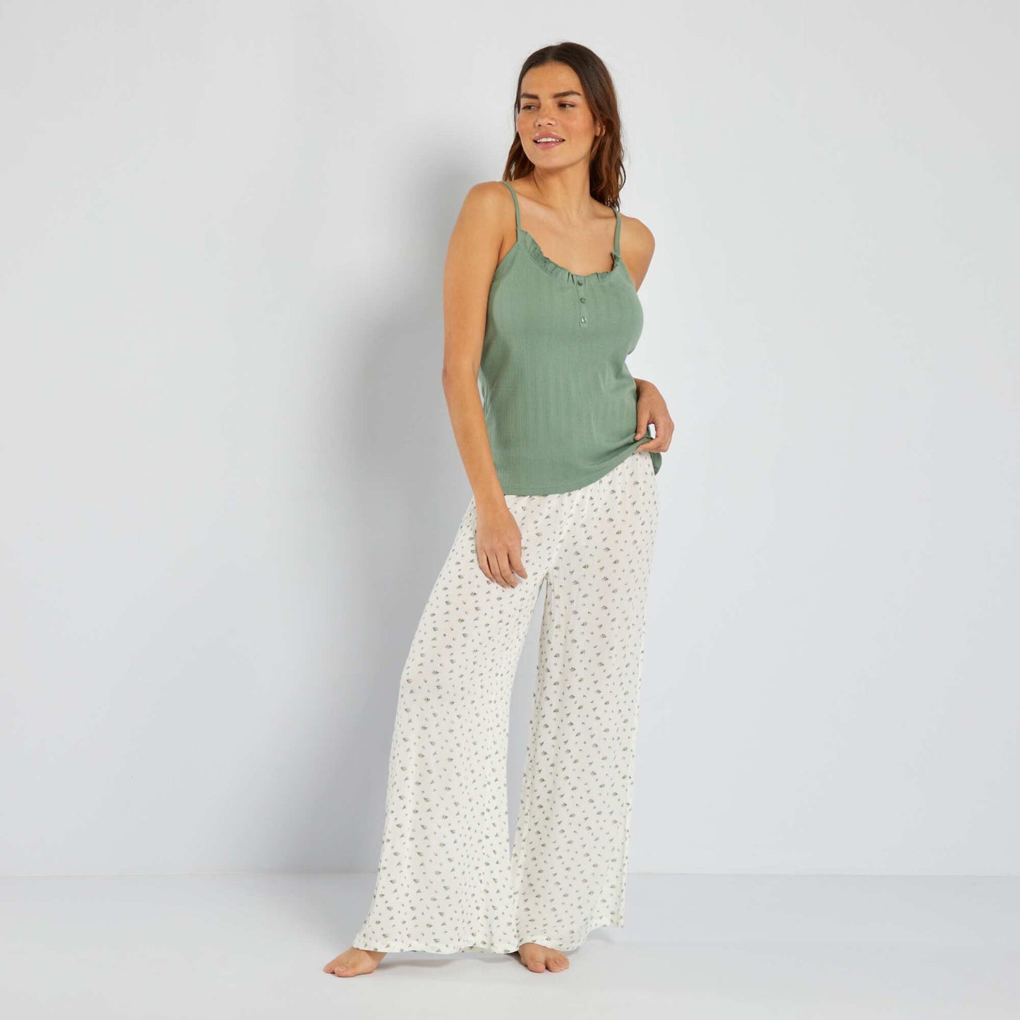 Pointelle knit pyjama top GREEN