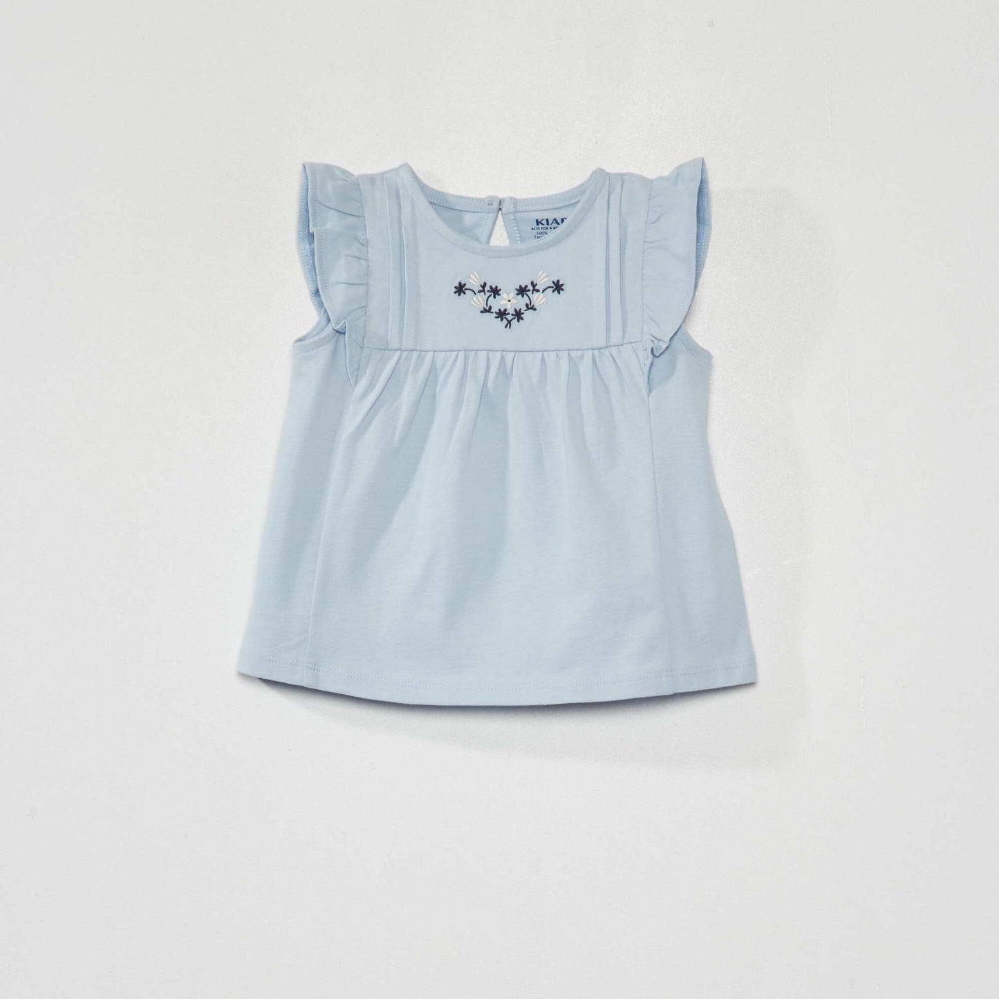 Embroidered T-shirt with ruffled sleeves BLUE