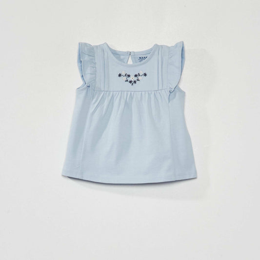 Embroidered T-shirt with ruffled sleeves BLUE