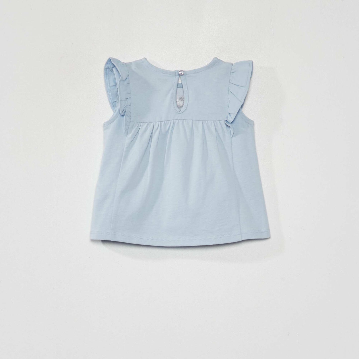 Embroidered T-shirt with ruffled sleeves BLUE