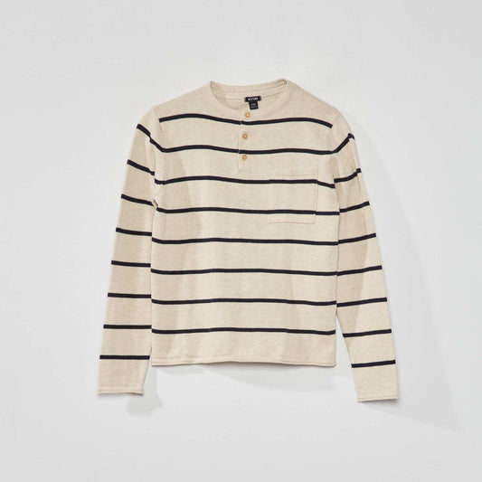 Lightweight jumper with grandad collar BEIGE