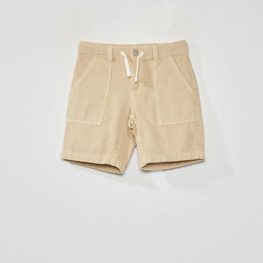 Denim Bermuda shorts with elasticated waist beige