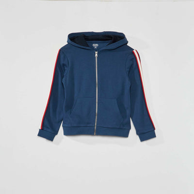 Hoodie with three-tone stripe dark blue