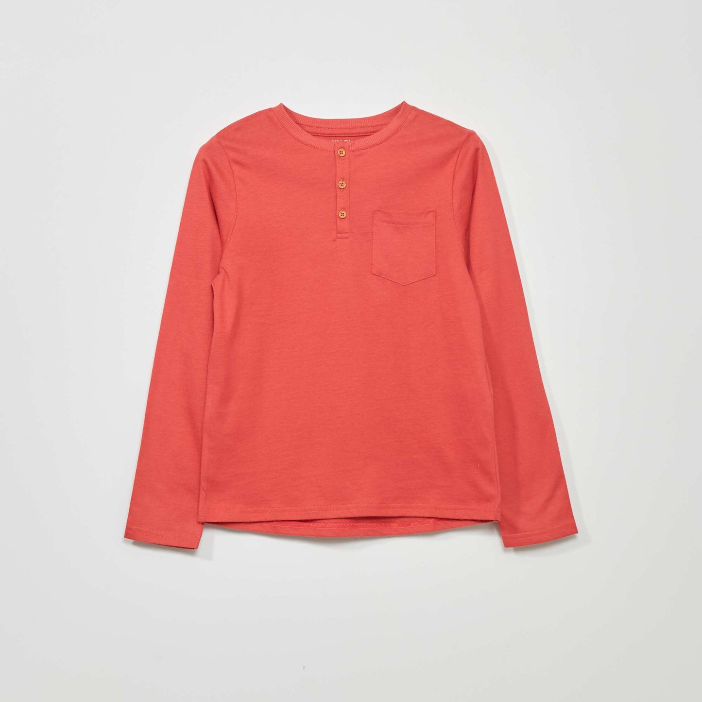 Long-sleeved T-shirt with henley collar raspberry red