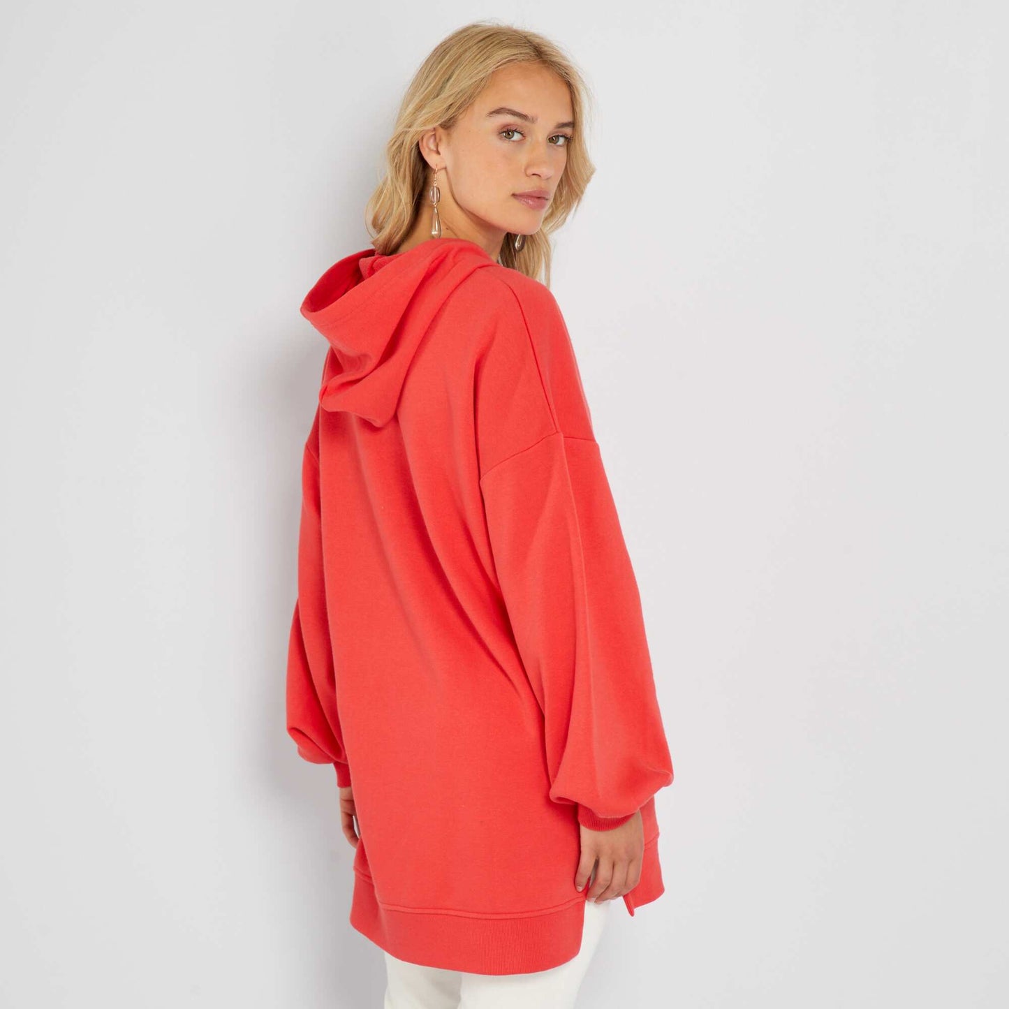 Long sweatshirt with hood RED