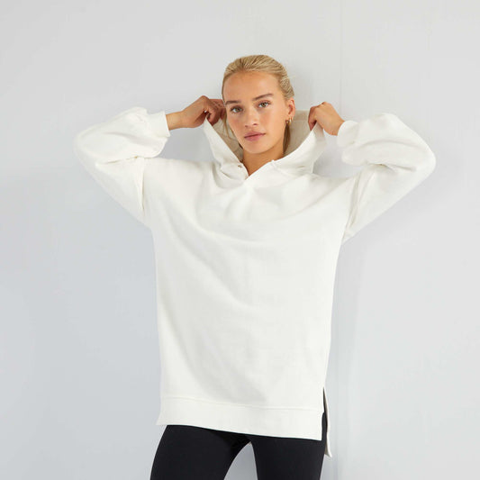 Long sweatshirt with hood WHITE