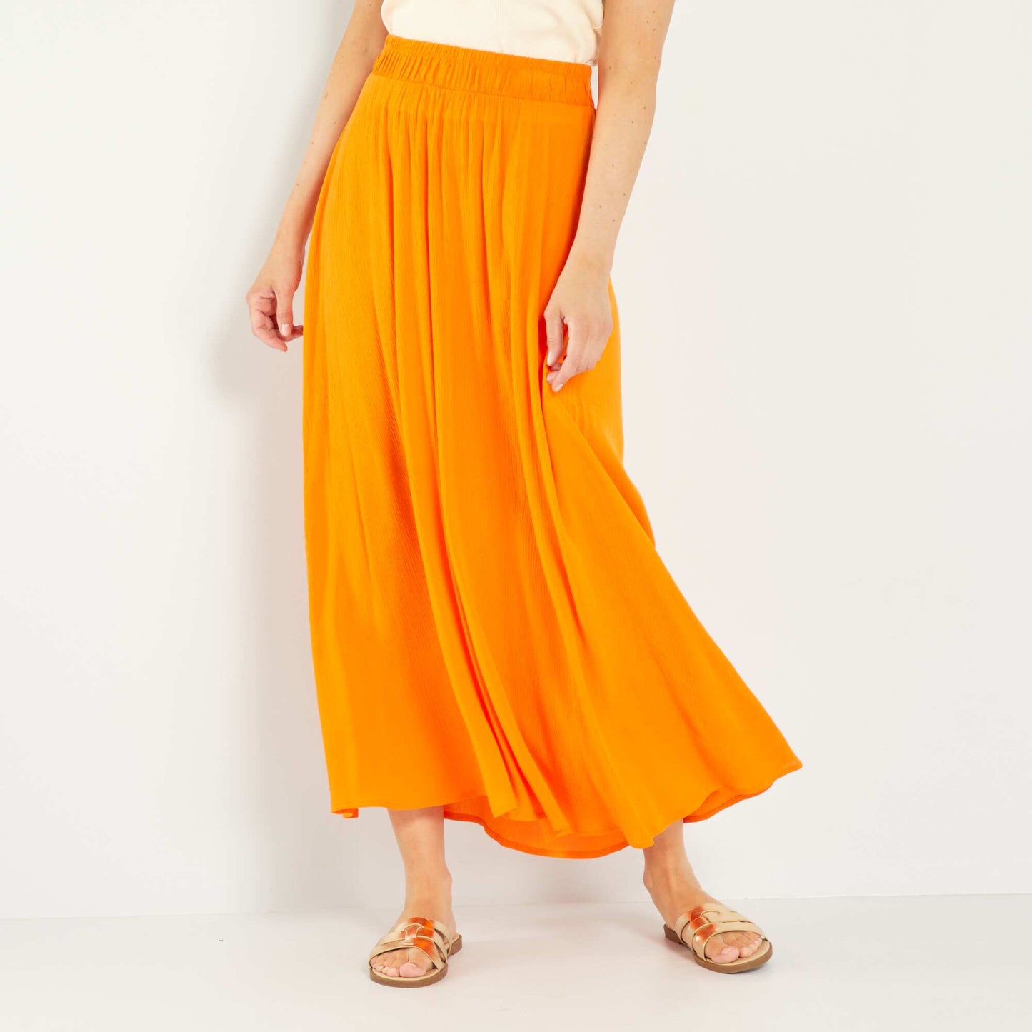 Long waffle-knit skirt ORANGE