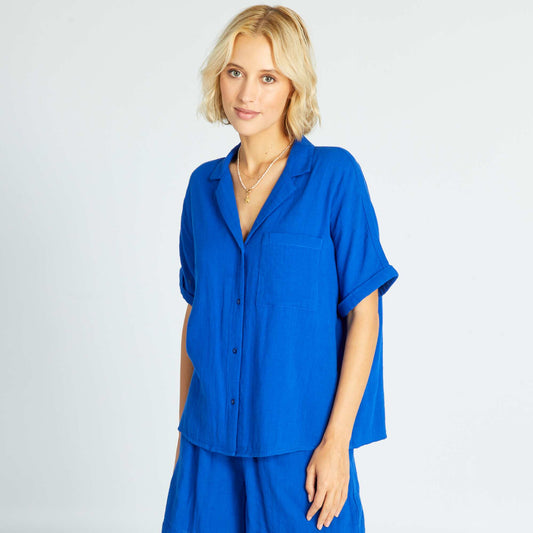 Double cotton gauze blouse blue