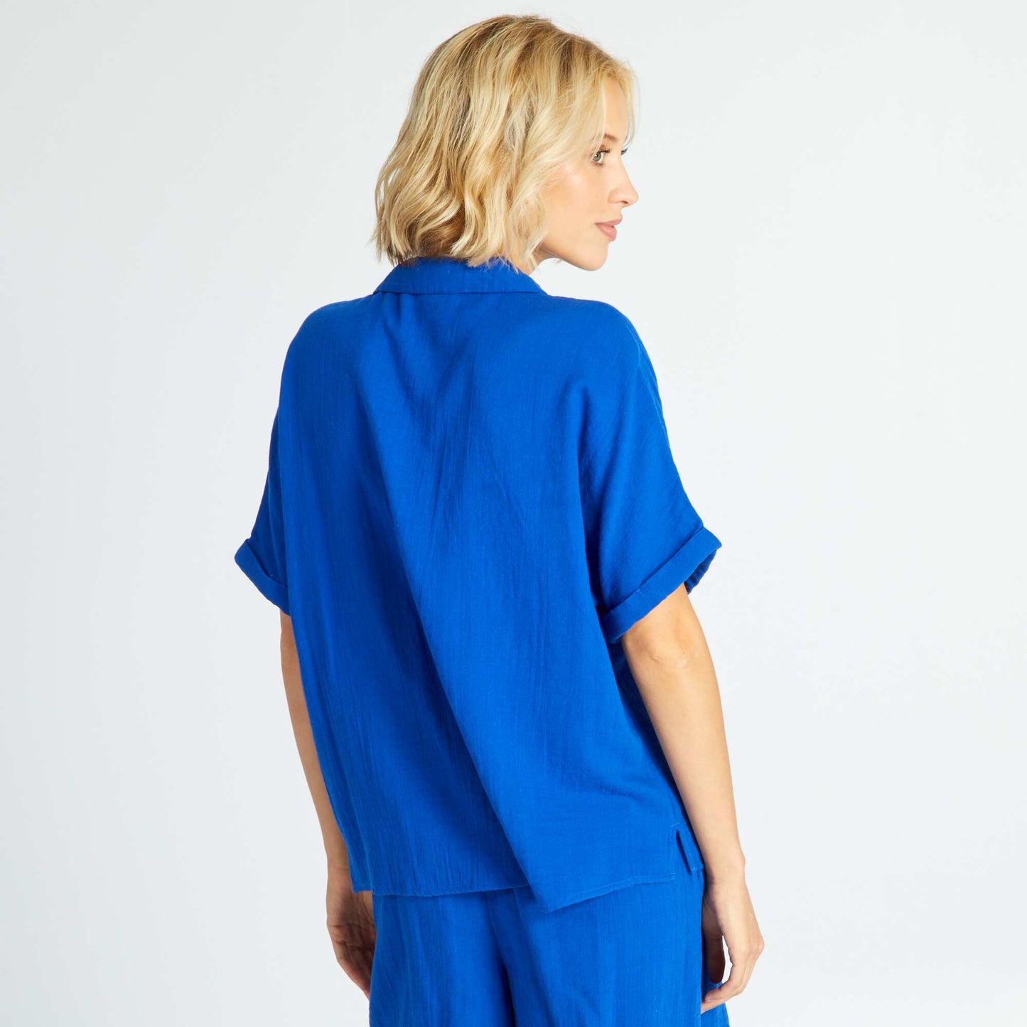 Double cotton gauze blouse blue