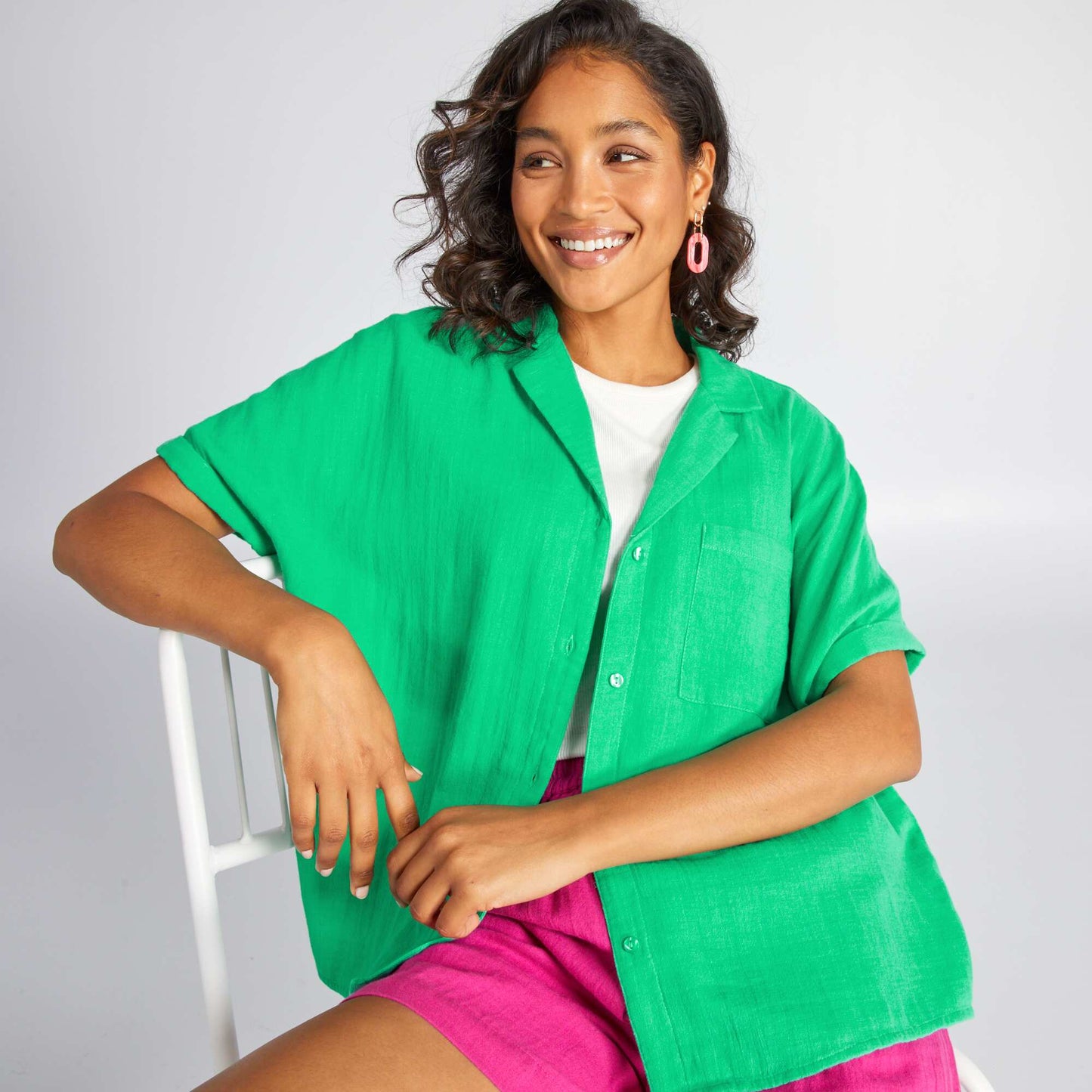 Double cotton gauze blouse Green