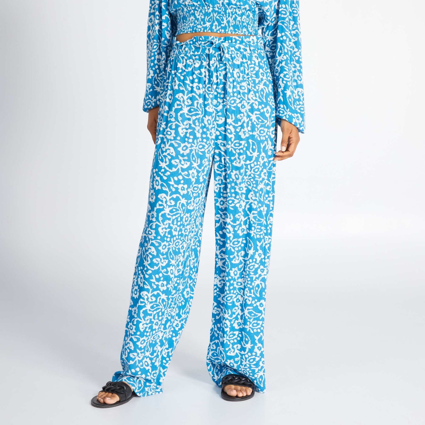 Patterned wide-leg trousers BLUE