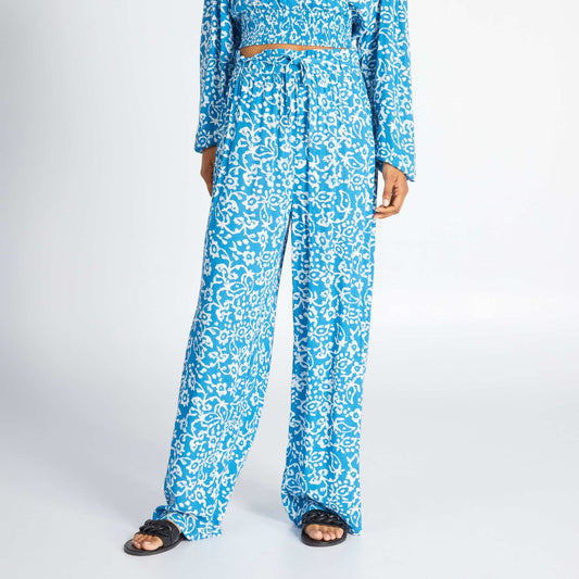 Patterned wide-leg trousers BLUE