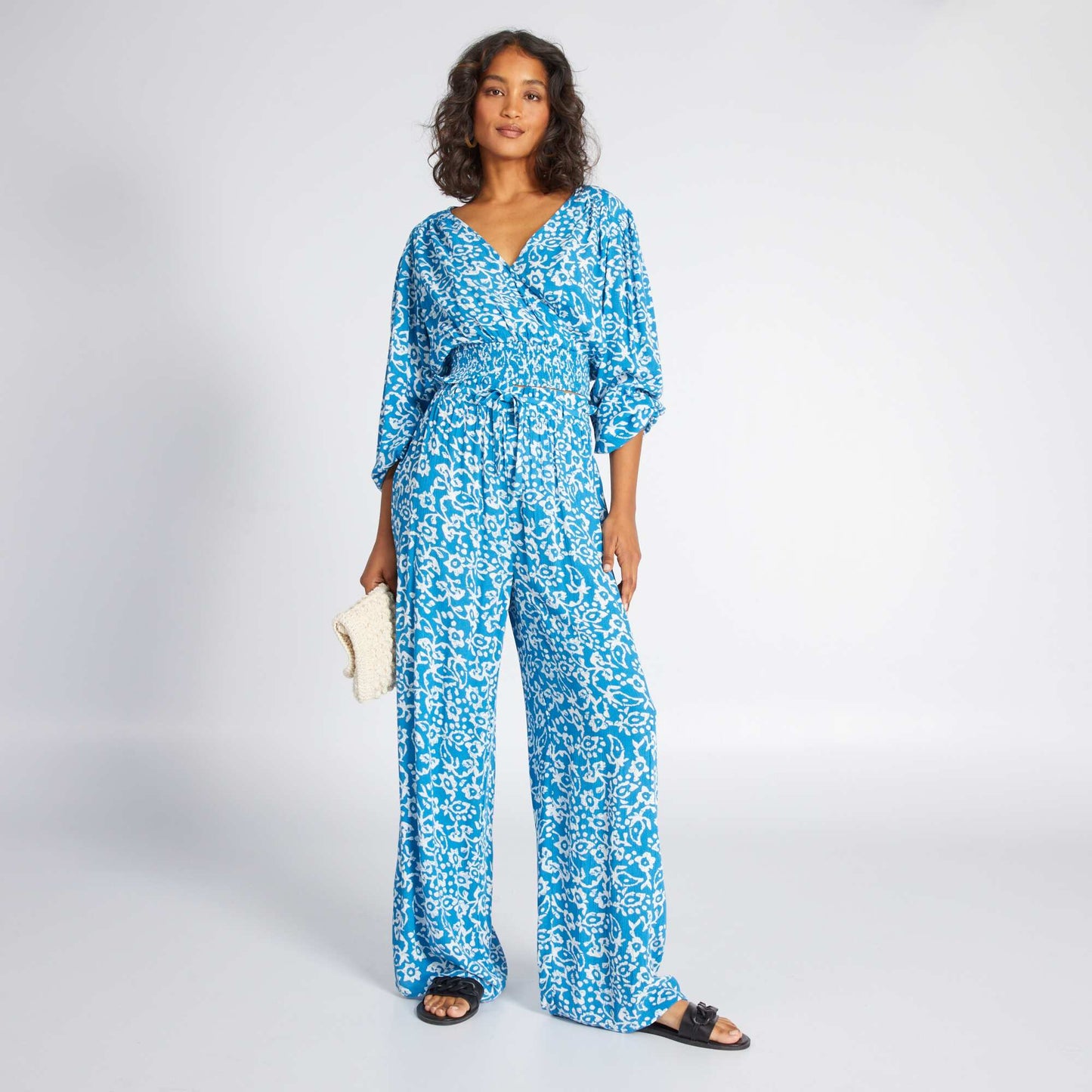 Patterned wide-leg trousers BLUE