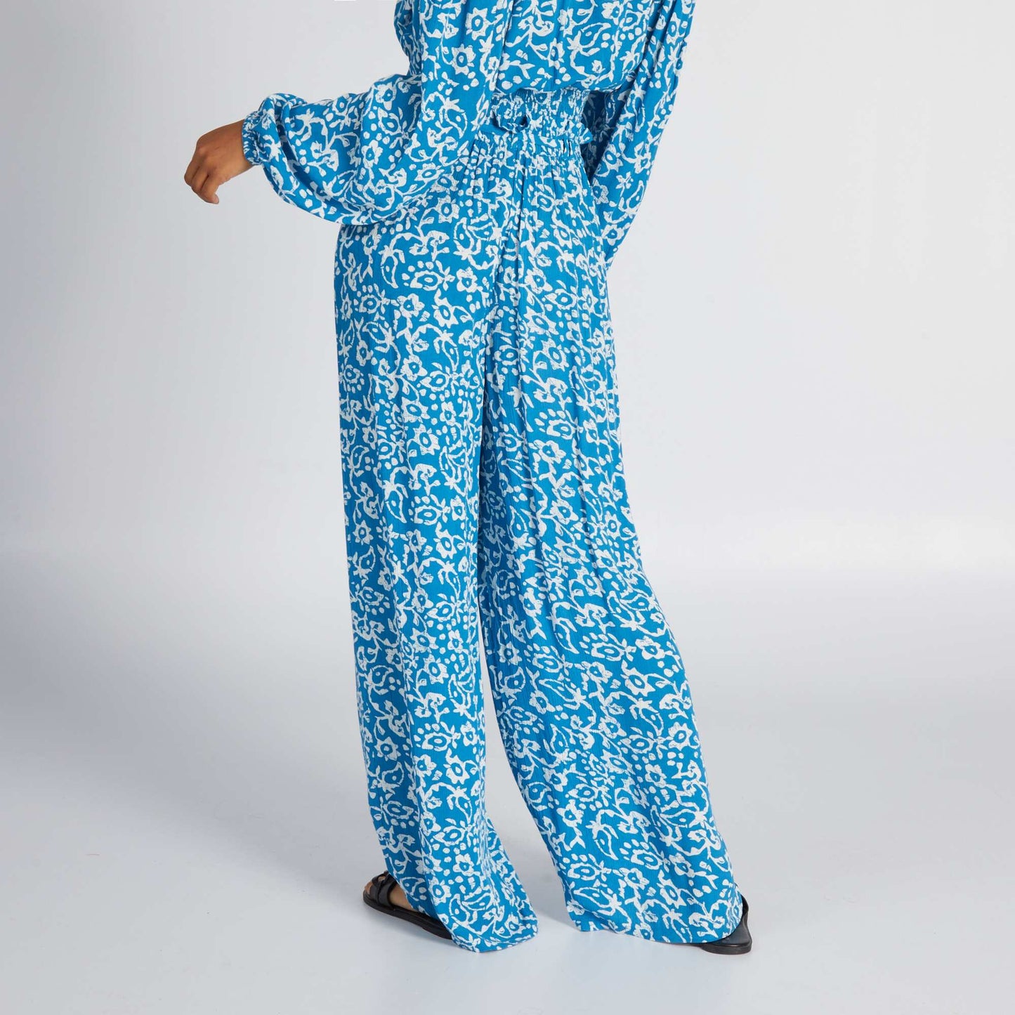 Patterned wide-leg trousers BLUE