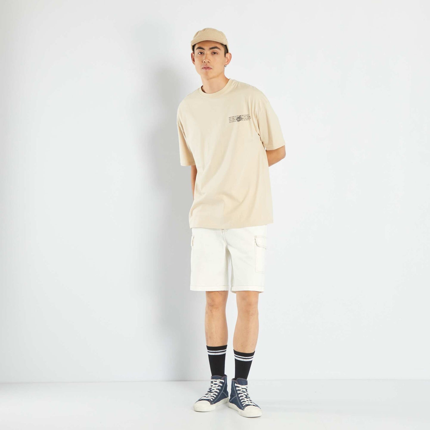 Short-sleeved jersey T-shirt BEIGE