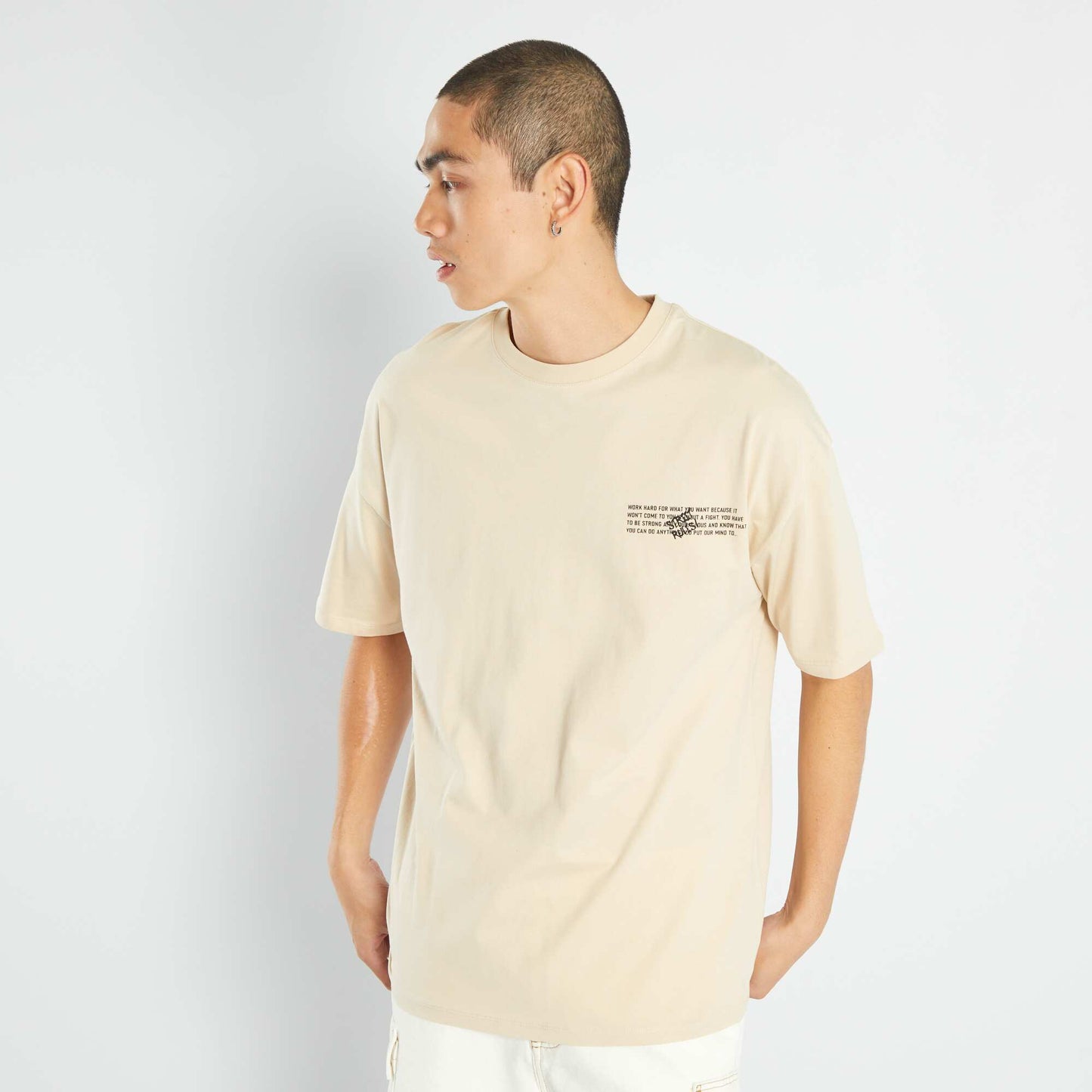 Short-sleeved jersey T-shirt BEIGE