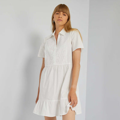 Poplin dress with embroidery White