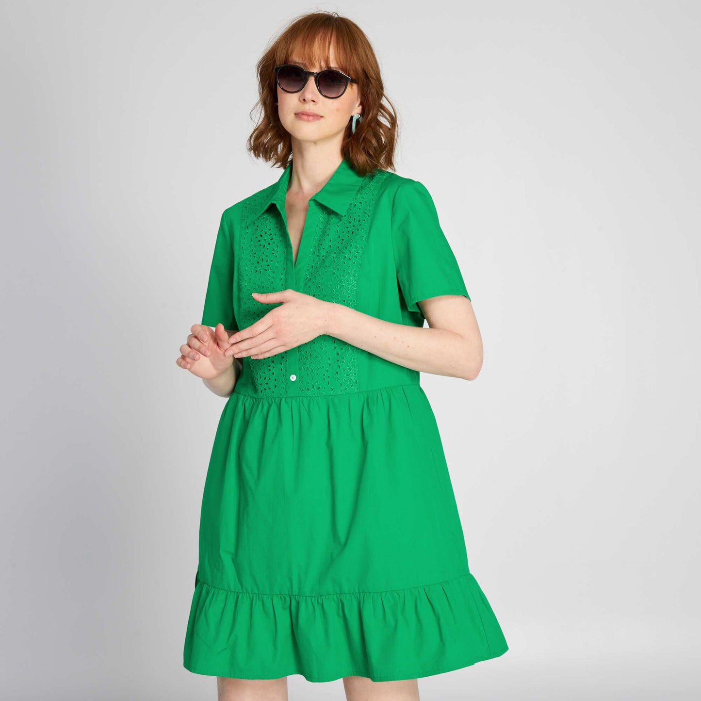 Poplin dress with embroidery garden green