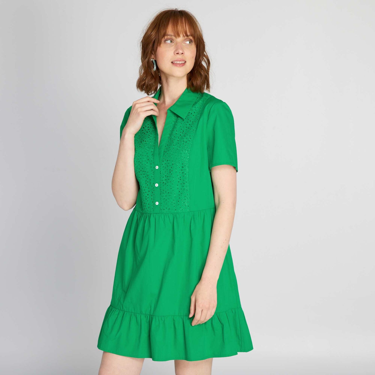 Poplin dress with embroidery garden green