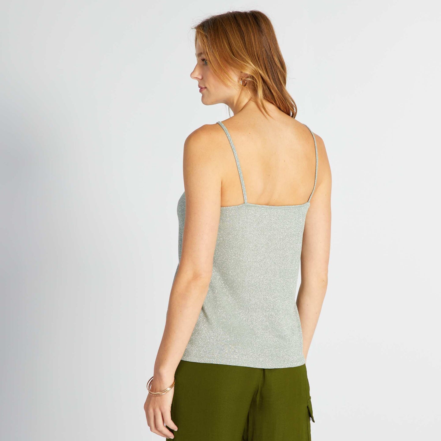 Glittery vest top with scalloped neckline SEAGREEN26